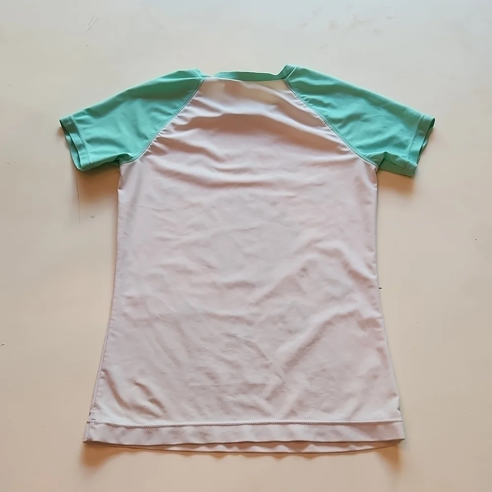 Old Navy Beach Bound Seashell Rash Guard Swim Shirt White Mint Green XL